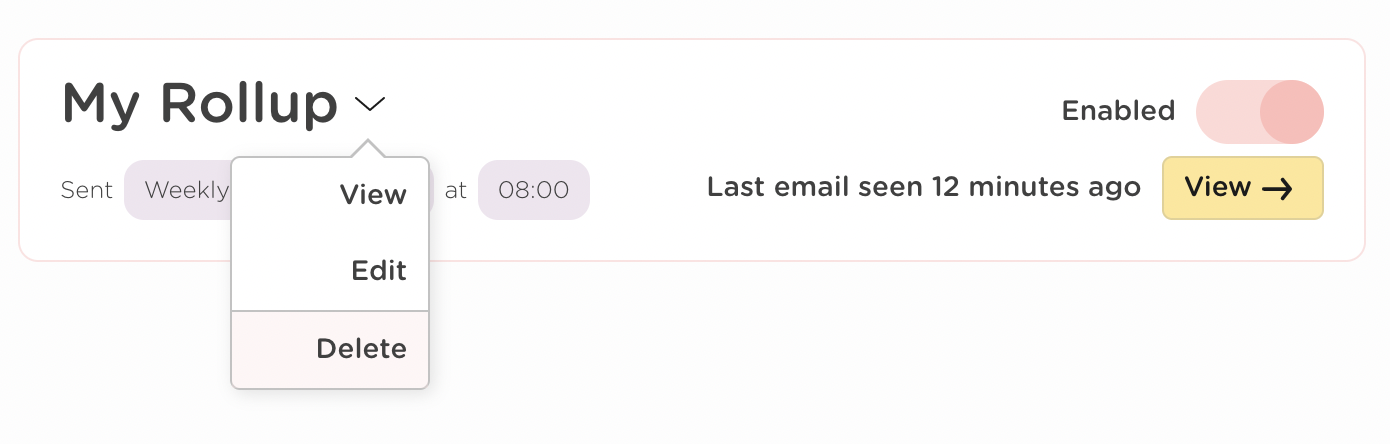To delete your Rollup click the chevron and click delete.