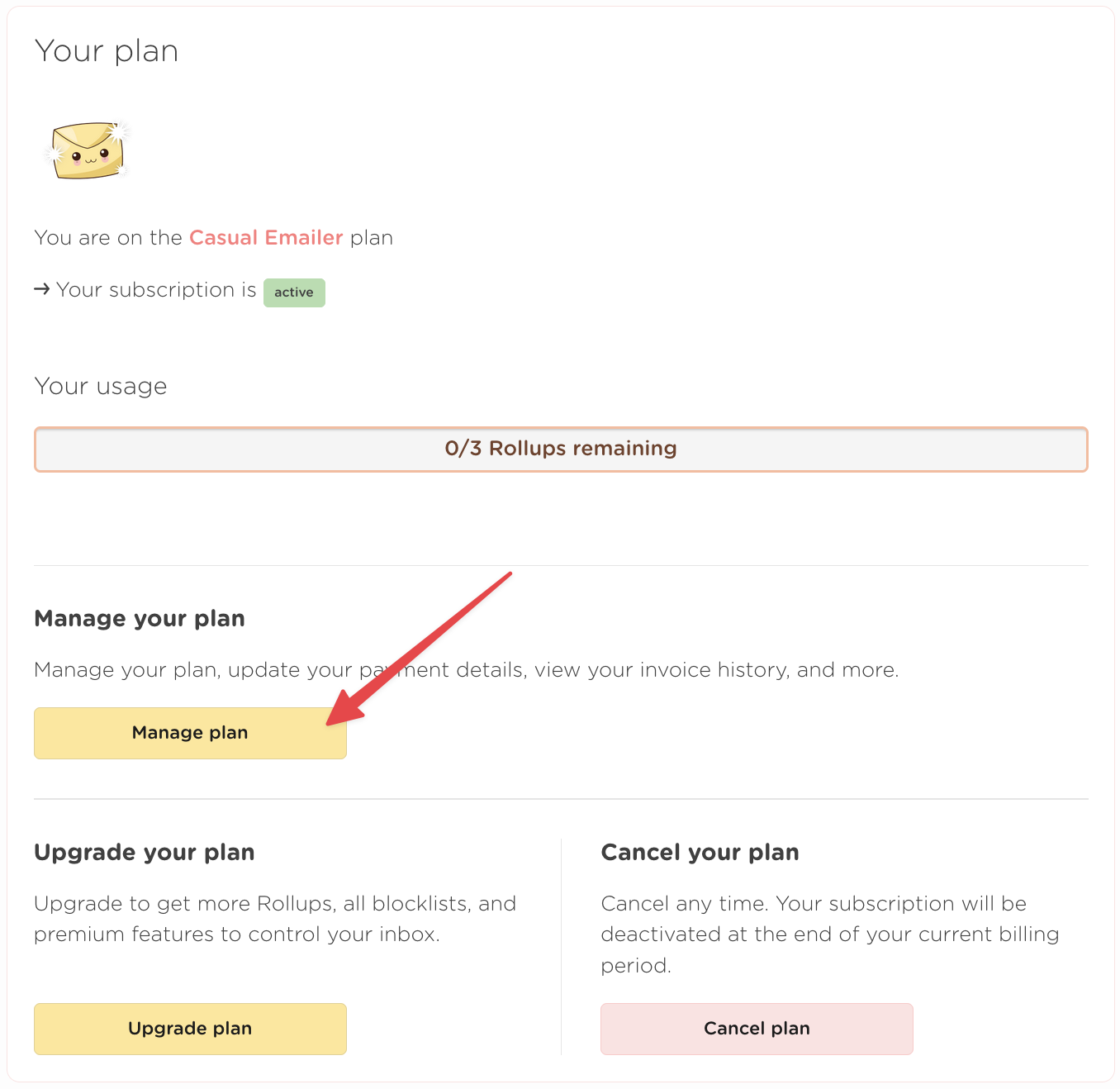 View and manage your plan from the billing page