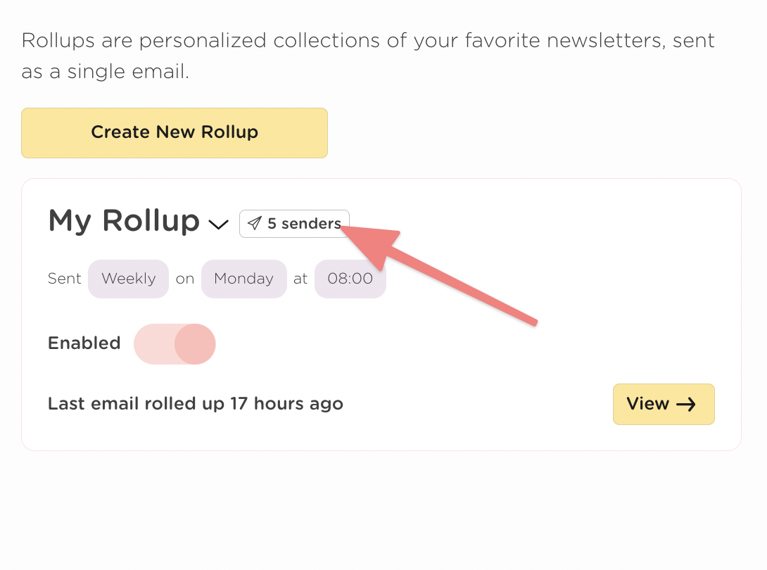 Click the senders button from the Rollups list