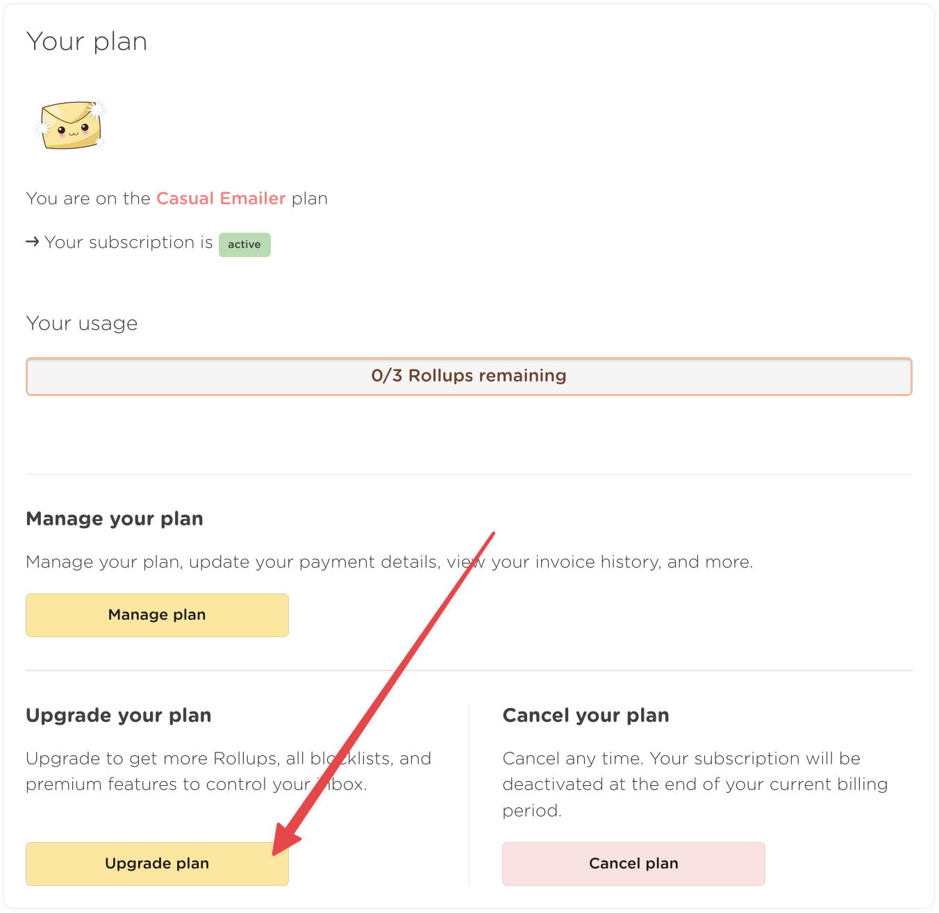 Upgrade your plan from the billing page